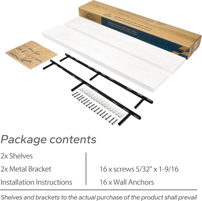 BGMG Floating Shelves for Wall 48 Inch Long, Rustic Solid Wooden Deep Wall Shelves for Bathroom Living Room Bedroom Kitchen Farmhouse Set of 2-48x6.7x1.25 Inch - White