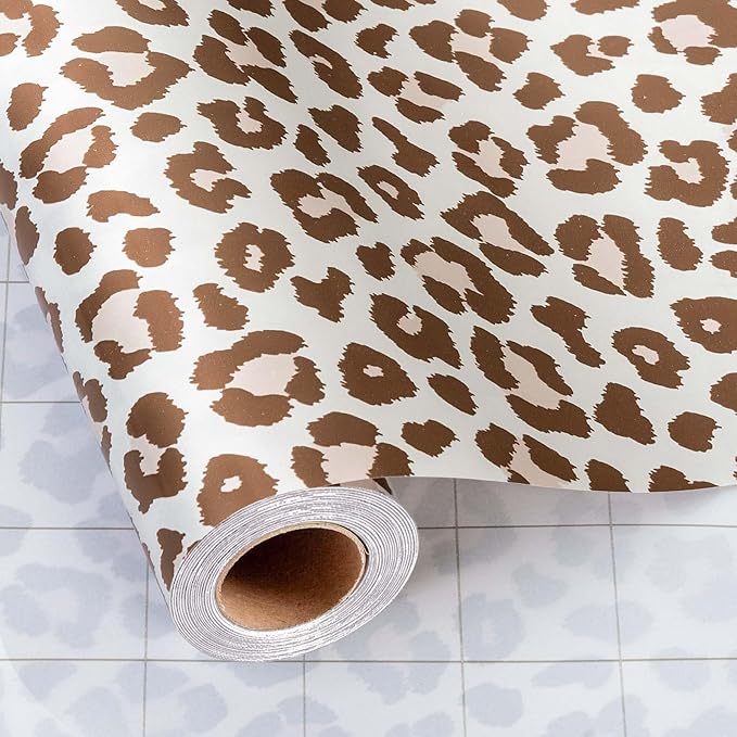 Burymento Brown Leopard Print Wrapping Paper, Cut Auxiliary Line Design Gift Wrap for Birthday Gift Wrap for Baby Shower, Valentines, Mothers day, Graduation, Wedding, Fathers day, Christmas (17in x 32.8ft)