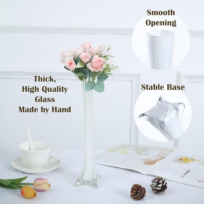 Craft And Party, Pack of 12, Eiffel Tower Vases Centerpiece for Flower, Wedding, Decoration. (16", White)