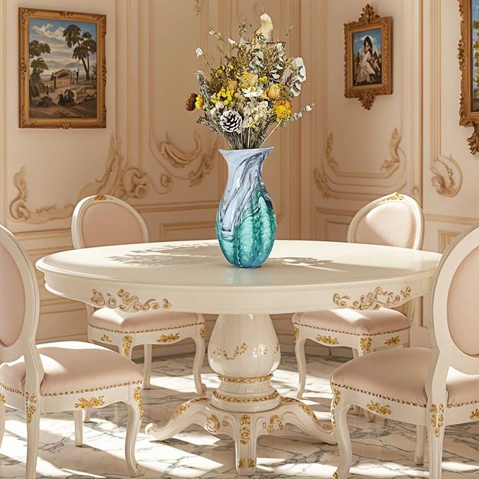 Large Premium Luxury Glass Flower Vase Combining Eastern and Western Aesthetics - Artistic Home Decoration for Living Room, Table, Floor, and Office - 11.2 Inch Multicolor