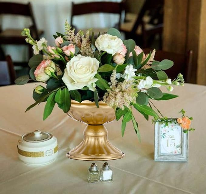Metal Vases for Table Centerpieces, Hewory Gold Compote Pedestal Vase Floral Container Bulk, Brass Mini Footed Bowl Flower Holders Center Pieces for Wedding Birthday Party Anniversary (2pcs, 6.5in)