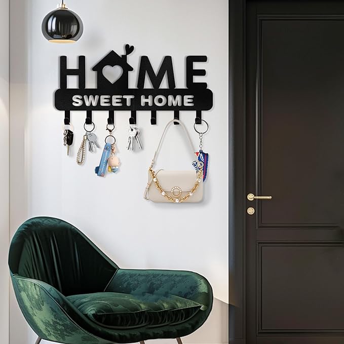 Personalized Sweet Home Key Rack, Custom Name Metal Key Holder Wall Mount, Coat Rack, Entryway Decor, Housewarming Gift