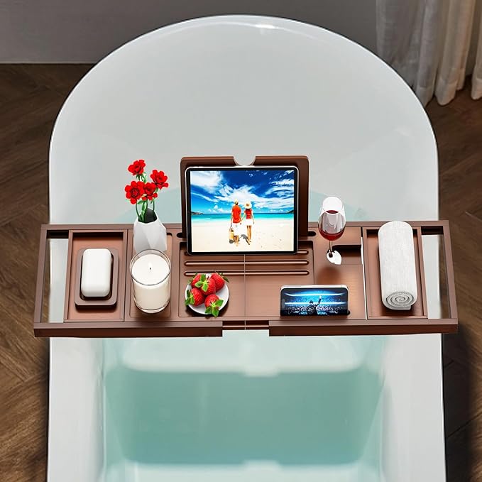 Premium Bathtub Tray Caddy - Bath Table Tray for Bathtub - Bath Tub Tray Table for Bathtub, Expandable Size, Fits Most Bath Tubs