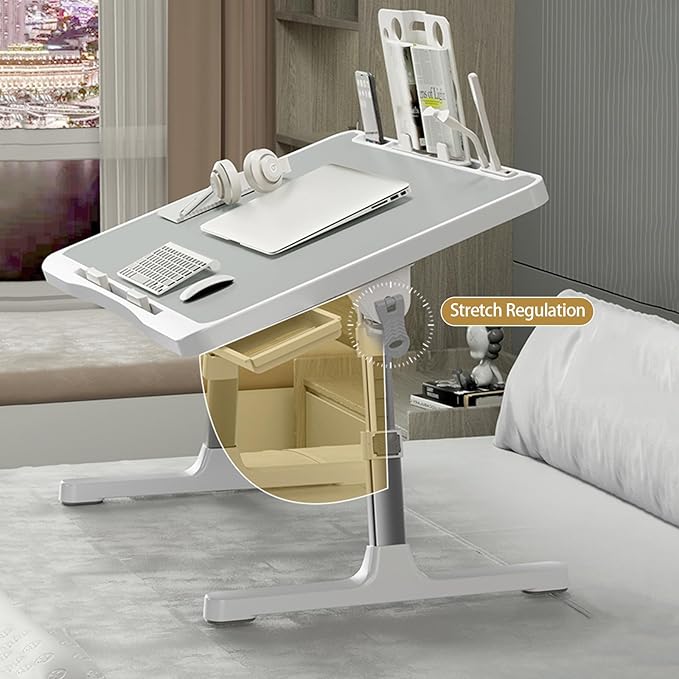 SIDIANBAN Laptop Desk for Bed, Adjustable Bed Table with USB Charge Port, Foldable Laptop Table with Storage Drawer, Portable Laptop Bed Desk Tray for Eating Working Writing Reading (Black)