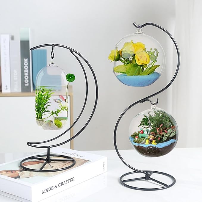 Ornament Display Stand Holder Iron Hanger Air Plant Stand Flower Pot Holder Iron Stand for Hanging Glass Globe Ball,Christmas Wedding Ornament, Home Office Decor (S-Style)