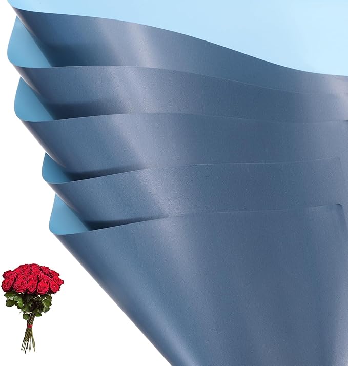 PATIKIL Flower Gift Wrapping Paper, 20 Sheets Double Sided Waterproof Bouquet Paper Wrap Florist Packaging Floral Papers for Wedding DIY Craft Valentine Mother's Day, Dark Blue