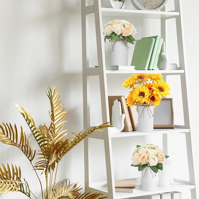 Domensi 5.91 in High Farmhouse Vase Decor Galvanized Metal Flower Vase with Twine Bow Vintage Rustic Tin Flower Buckets for Artificial Floral Table Container DIY(White,24 Pcs)