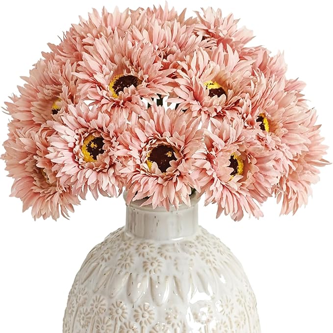 Letjolt Artificial Gerbera Daisy Flowers African Daisy Dirty Pink Silk Flowers Home Decorations Faux DIY Bouquet for Wedding Engagement Centerpieces Arrangements