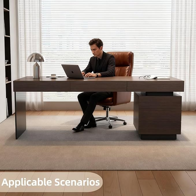 Modern Executive Desk with Drawers 70.86IN(Storage Base)(Wooden Texture) Home Office Desks Include Multi-Function Socket,Large Desktop