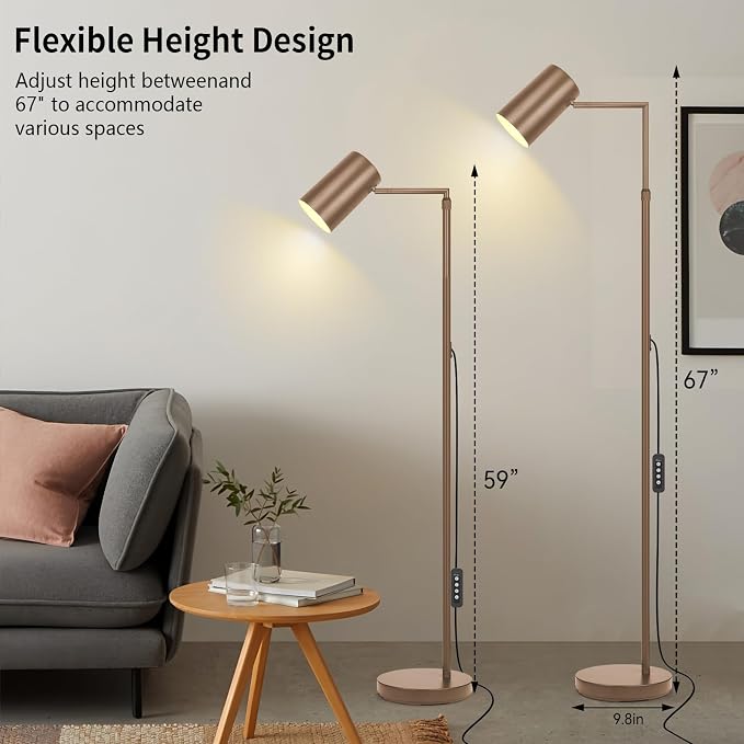 Ldeco Arc Floor Lamp for Living Room with Timer, Stepless Dimmable,Height Adjustable Modern Reading Standing Lamps for Living Room,Reading Room,Office,LED Bulb Included (Brown-DM)