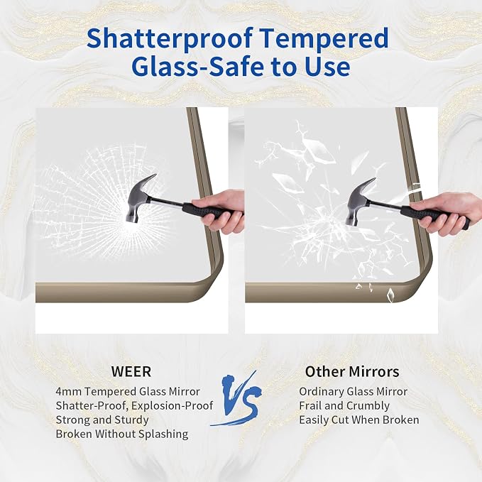 WEER 60x36 Inch Bronze Bathroom Mirror for Vanity, Brushed Bronze Metal Frame Mirror for Wall, Rounded Rectangle Bronze Frame Mirror with Tempered Glass, Anti-Rust (Horizontal/Vertical)