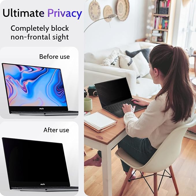 Peslv 13.3 Inch Laptop Privacy Screen for 16:10 Computer Monitor, Anti Glare Blue Light Filter Protector, Removable 13" Security Shield Compatible with Lenovo Hp Dell Acer Asus Thinkpad Envy Xps