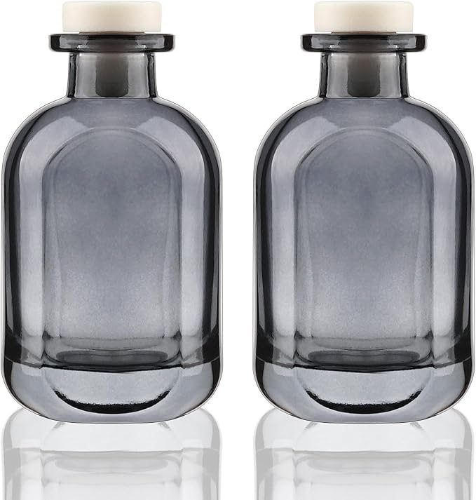 Glass Diffuser Bottles 2 Pack 5oz/150ml Reed Diffuser Bottle Empty Diffuser Bottle Refillable Aromatherapy Storage Container Reed Diffuser Sticks Bottles(Grey)