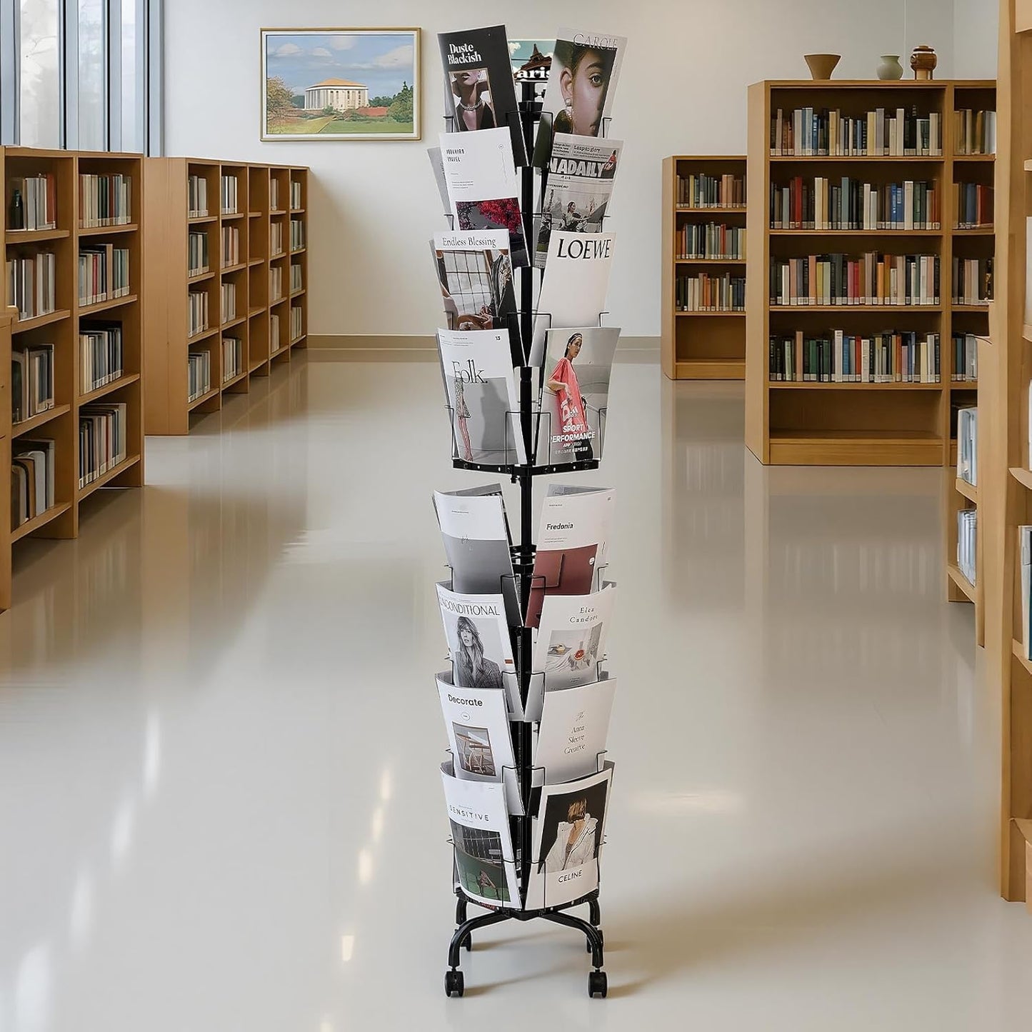 VEVOR Greeting Cards Display Rack - 32 Pocket Rotating Brochure Stand with 360° Spin & Lockable Wheels