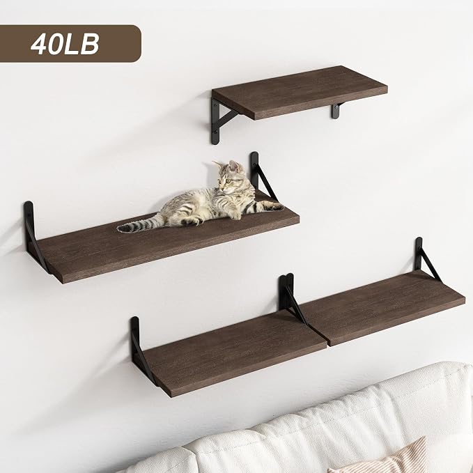 YGEOMER Floating Shelves for Wall, Different Sizes Walnut Wall Shelves for Living Room, Bathroom, Bedroom, Kitchen, Home Decor (Set of 4)