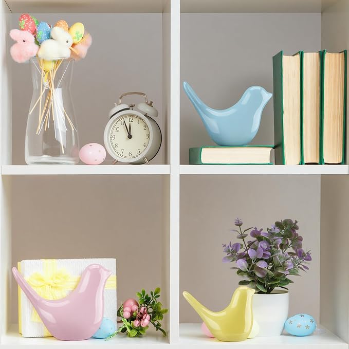 AceOrbit 3 Pcs Pastel Decor Bird Figurine Statues for Home Decoration Small Resin Birds Decor for Home Office Table Desktop Bookshelf Mantelpiece Shelf