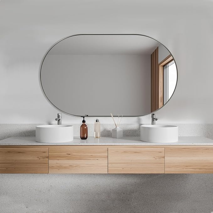 ANDY STAR Rustproof Chrome Oval Mirror for Bathroom, 24x40 Oval Vanity Mirror for Wall, Polished Nickel Mirror for Bathroom in SUS304 Metal Frame 1’’ Deep Wall Mounted Vertical/Horizontal