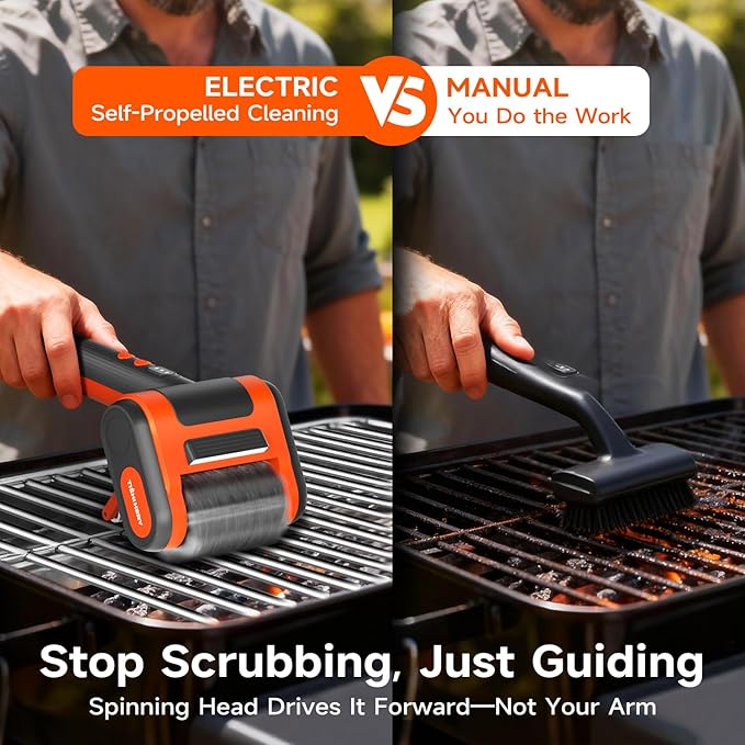 Electric Grill Brush for Outdoor Grill, 800 RPM Brush Head, 3000mAh Battery, No Preheating Grill, 304 Stainless Steel Bristle, Rechargeable Cordless BBQ Grill Cleaner with LED Light, Gift for Men/Dad