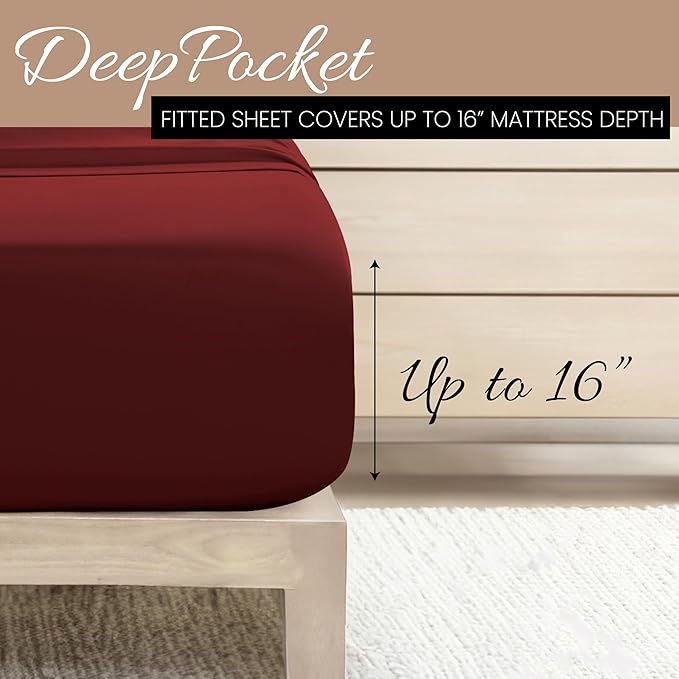 Linen Market Brushed Microfiber Twin Sheet Set 3 Piece – Oeko-TEX Certified Ultra Soft & Wrinkle-Free - 16" Deep Pocket Sheets - Easy Care Twin Size - Burgundy