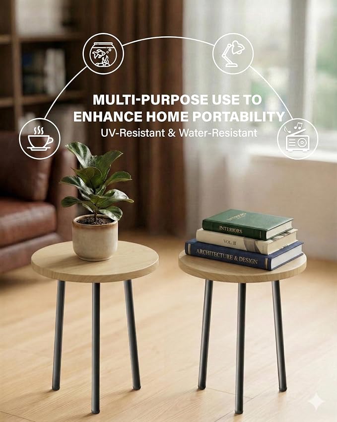 Plant Stand Indoor 14'': Indoor Plant Stand 2 Pack Metal Plant Table - Wood Plant Stool Outdoor Small Round Side End Table Mid Century Modern Decor - Home Decor