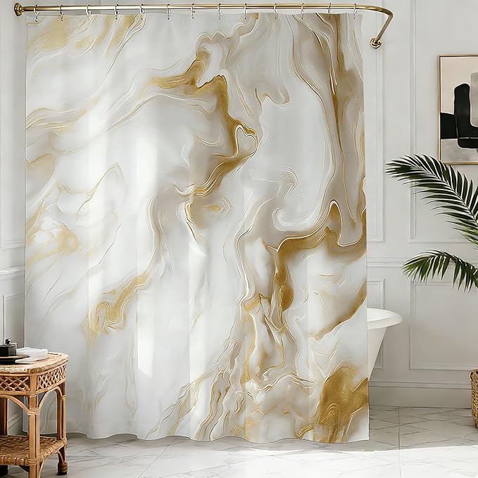 Mocsicka Shower Curtains for Bathroom, Gold Marble Shower Curtain for Bathroom, Abstract Gold and White Shower Curtain Modern Art Decor Waterproof Bath Curtain for Modern Bath Decor, 72 X 72 Inch