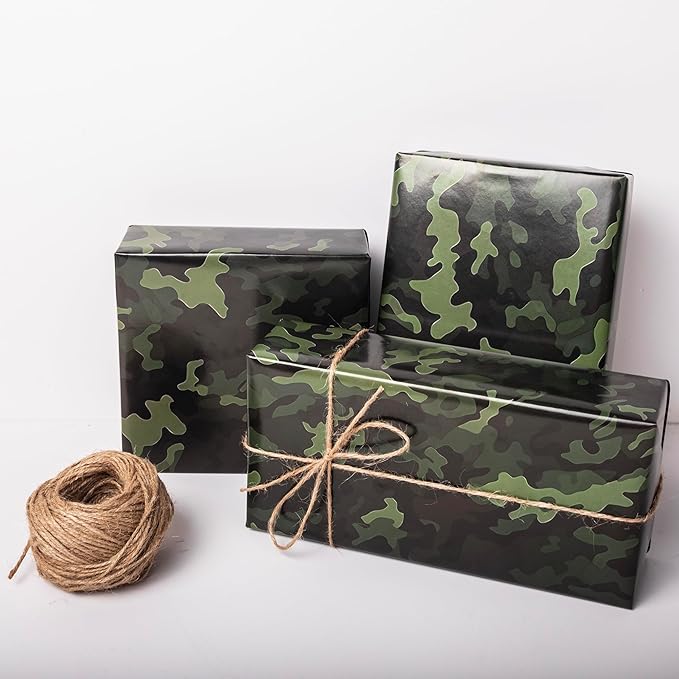 Altarho Camo Wrapping Paper Rolls for Men Kids Boys Camouflage Army Birthday Gift Wrap Sheets for Baby Shower Christmas Camping Themed Party Decoration Total 28.5sq.ft