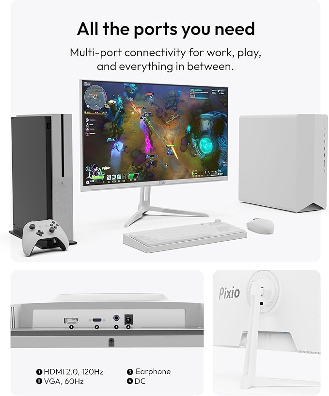 Pixio PX246 Wave White 24 inch 120Hz Refresh Rate FHD 1080p Resolution IPS Panel 4ms GTG Response Time Gaming Monitor with Adaptive Sync