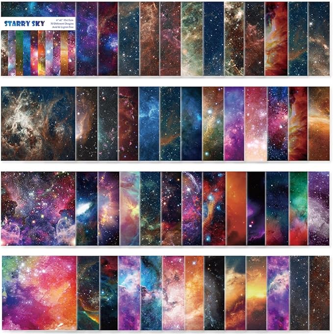 Origami Paper Kit 50 Sheets 70GSM 6 Inch Square Double Sided Color 50 Vivid Japanese Washi Chiyo Colors for Hand Crafts Origami Paper Arts Creativity.Galaxy