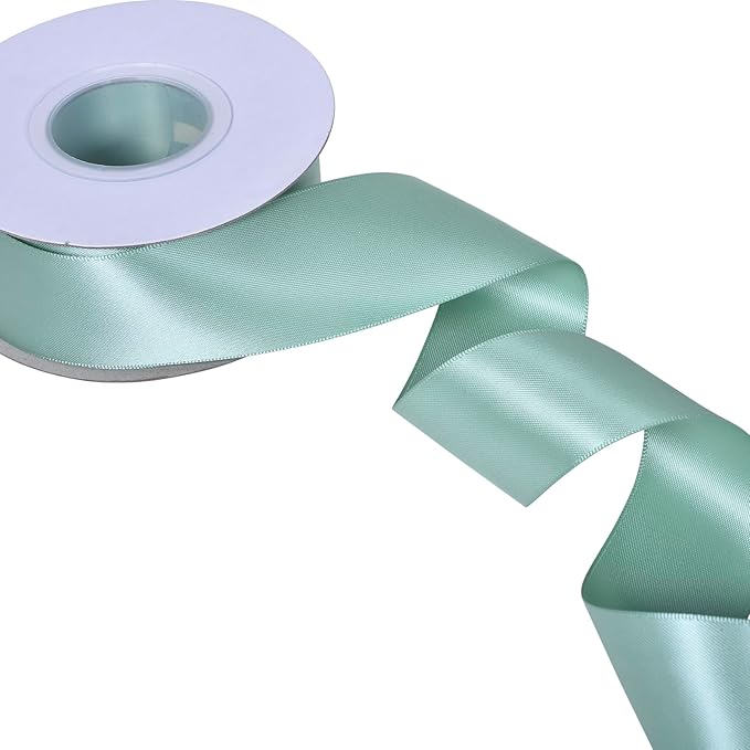 YAMA Sage Green Double Faced Satin Ribbon 1 1/2 Inch 25 Yards, Light Green Ribbon for Crafts Bows Flower Bouquet Wedding Home Decor Gift Wrapping
