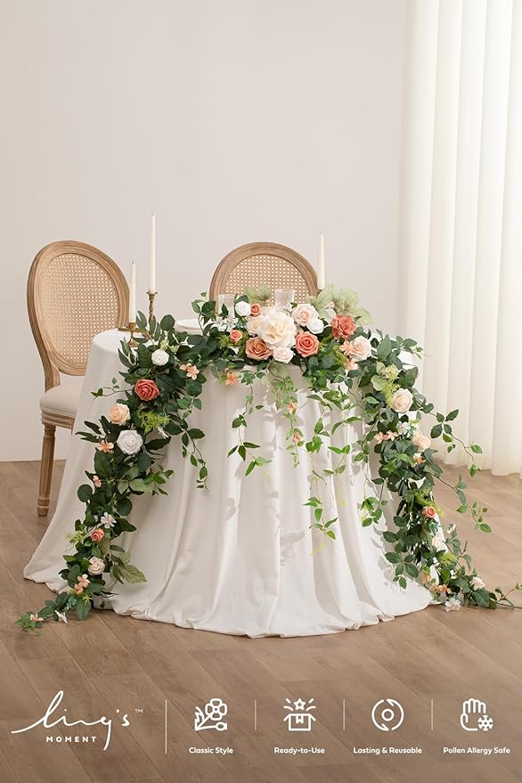 Ling's moment 9FT Spring Eucalyptus & Willow Leaf Flower Garland for Pink Wedding, Valentines Sweetheart Table Centerpieces Head Table Decor, Arch Backdrop Decorations for Wedding | Garden Blush