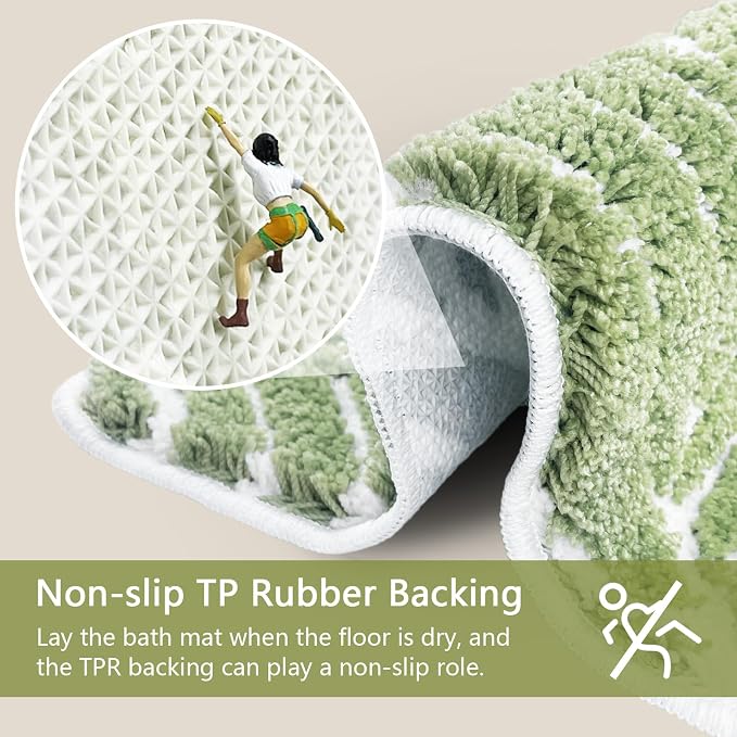 Sage Green Bathroom Rug Runner - Long Bath Mat for Bathroom Non Slip Bath Runner Decor Water Absorbent Long Rug for Sink Bathtub Leaf Bath Mat 18" x 47"