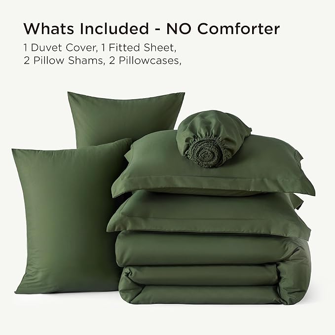 Bedsure Duvet Cover with Fitted Sheet Queen - 6 Pieces, Deep Pocket, Hotel Luxury Soft Double Brushed Bedding Set, 1 Duvet Cover, 1 Fitted Sheet, 2 Pillow Shams, 2 Pillowcases, NO Comforter, Green