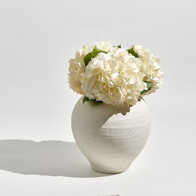 LB2 White Ceramic Large Vase, 11" Tall Zen Style vase, Terra Cotta Pitcher Vase, Distressed Farmhouse Decor, Pottery Decorative Flower for Home Decor (C - White 11.8")