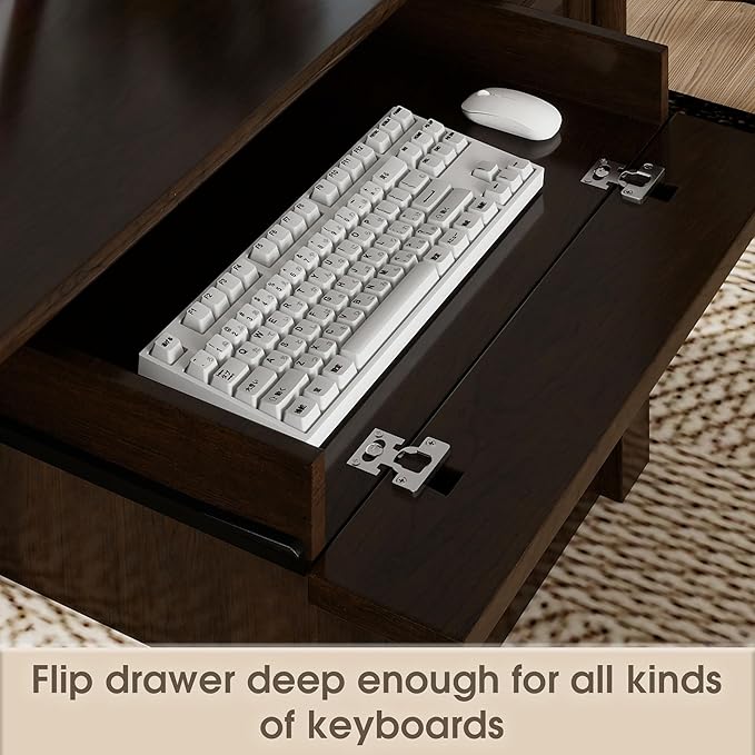 61.85″ Large Executive Desk with Roman Column Design, for Boss Office Home Office 3 Drawers incl. File Drawer, Keyboard Tray, Shelf Cabinet with Door, Dark Cherry