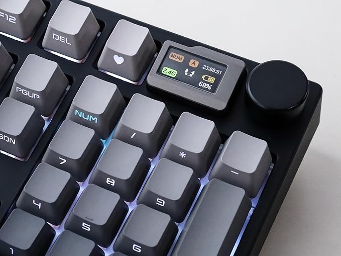 NJ98 Wireless Custom Mechanical Keyboard with Screen Knob 96% Hot Swappable RGB Keyboard Mac Windows (Dark, Barss Plate - Box Taro Ice Cream Pro)
