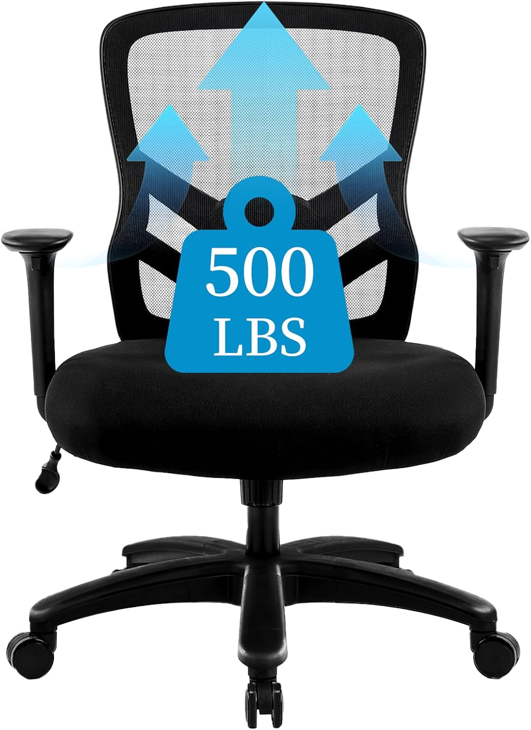 YFO Big and Tall Office Chair - Heavy Duty Ergonomic Mesh with Adjustable Lumbar Support | 500LBS Capacity, Black