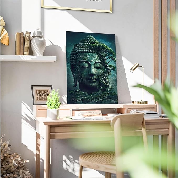 Buddha statue wall art canvas wall decor aesthetic picture mystical nature art for tranquil home and spiritual space 20x30in Frameless
