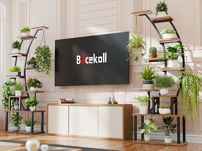 BACEKOLL Plant Stand Indoor with Grow Lights, 63" Tall Indoor Plant Shelf, 9 Tiered Corner Plant Holder, Large Flower Display Shelf for Living Room, Bedroom, Office, Home Decor