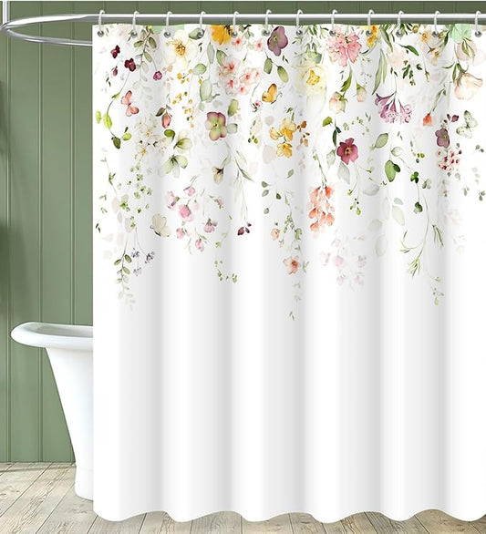Spring Flower Extra Long Shower Curtain, Floral Colorful Nature Machine Washable Waterproof for Bathroom Bathtub with Hooks 72Wx84H