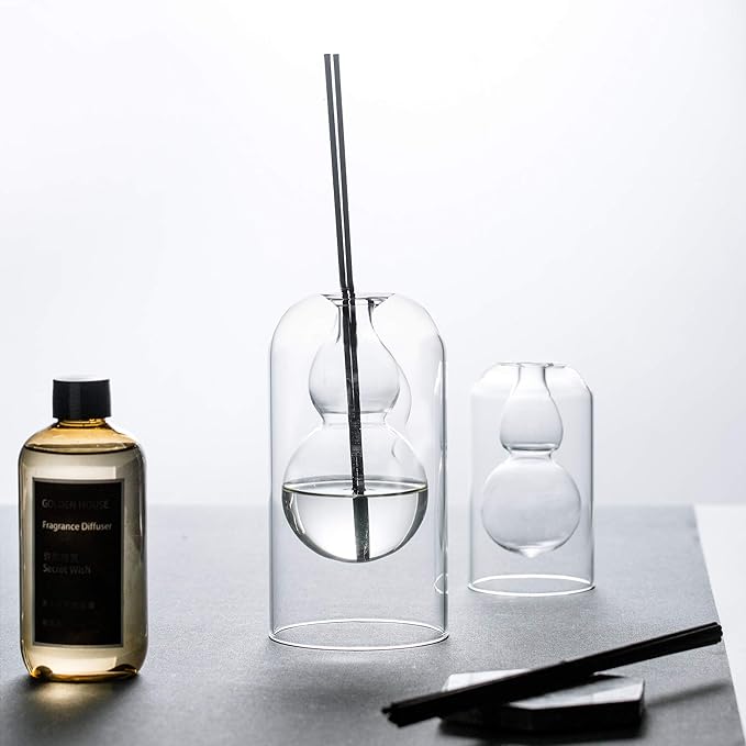 Empty Glass Fragrance Reed Diffuser Bottles,for Essential Oil, with 16pcs Black Reed Sticks,Minimalist Decor,2pcs/Set.