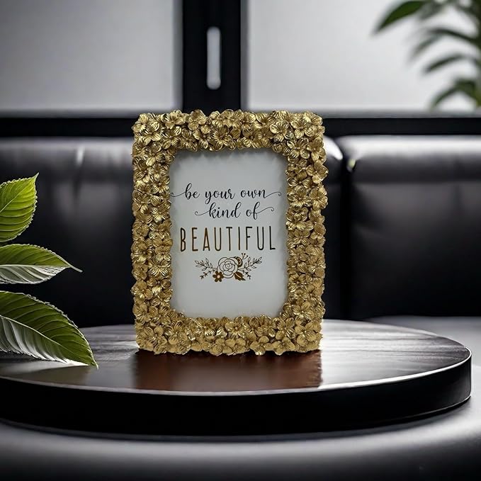 5x7 Ornate Picture Frame Embossed Flower Art Deco Photo Frames 5 x 7 Floral for Wall and Tabletop Display with Glass Retro Home Decor(Gold)
