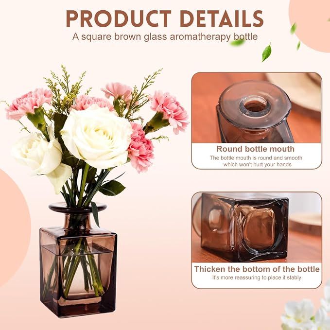 150ML/5OZ Square Amber Glass Diffuser Bottle Empty Refillable Aromatherapy Container Jar Fragrance Accessory for Home & Office Decor