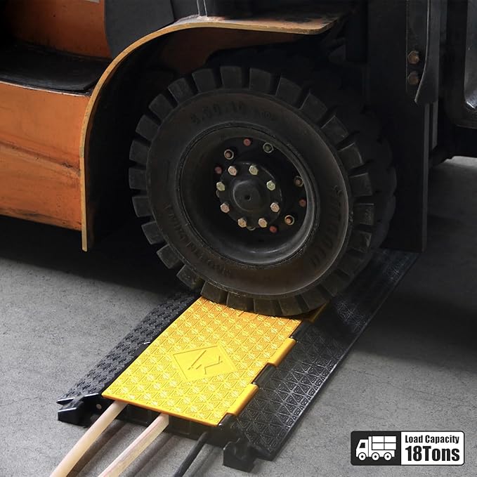 OranLite Rubber Cable Protector Ramp, Heavy Floor Cable Wire Cord Cover Speed Bumps 22000Lbs Load Capacity, Driveway Hose Cable Ramp Protective Cover for Indoor and Outdoor (5-Channel x 2Pcs)