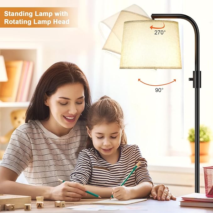 Ambimall Fully Dimmable Floor Lamp with 9W LED Bulb - Standing Lamp for Living Room with Adjustable Head, Modern Tall Light with Rotary Switch for Office, Black and Grey