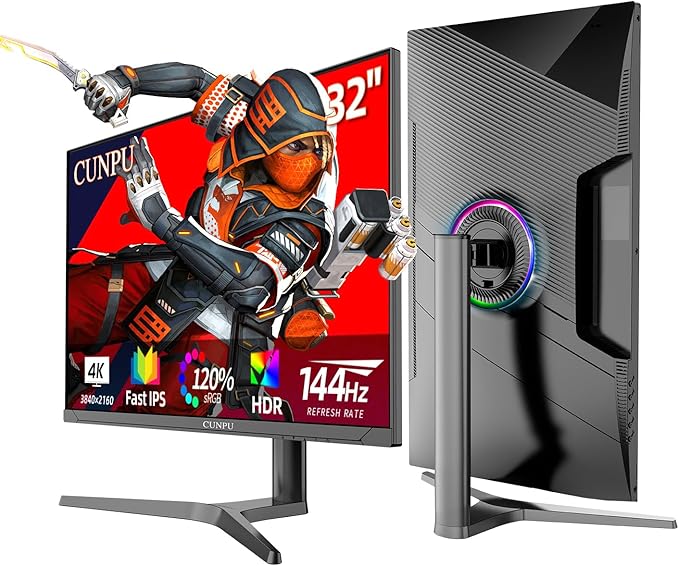 32 Inch 4k Gaming Monitor, 144Hz UHD Fast IPS Panel, 1ms GTG, sRGB 120%,10 Bit, Gsync & FreeSync, Support Xbox PS5 4k 120Hz VRR ALLM, HDMI 2.1,DP 1.4, Height/Vertical Adjustment