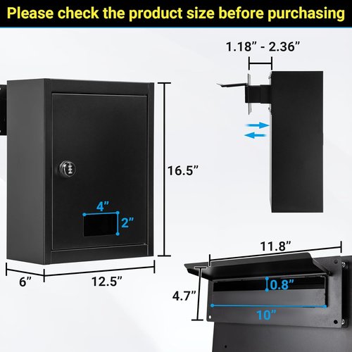 Door Drop Box by [Brand Name] - Heavy Duty Mail Slot with Combination Lock | Fits Doors 1.18" to 2.36" Thick