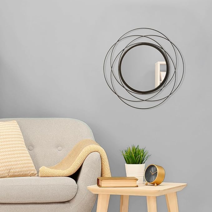 Wall Mirror Mounted Small Round Decorative Mirrors, Circle Metal Art Mirror Home for Bathroom Vanity, Living Room or Bedroom 16”