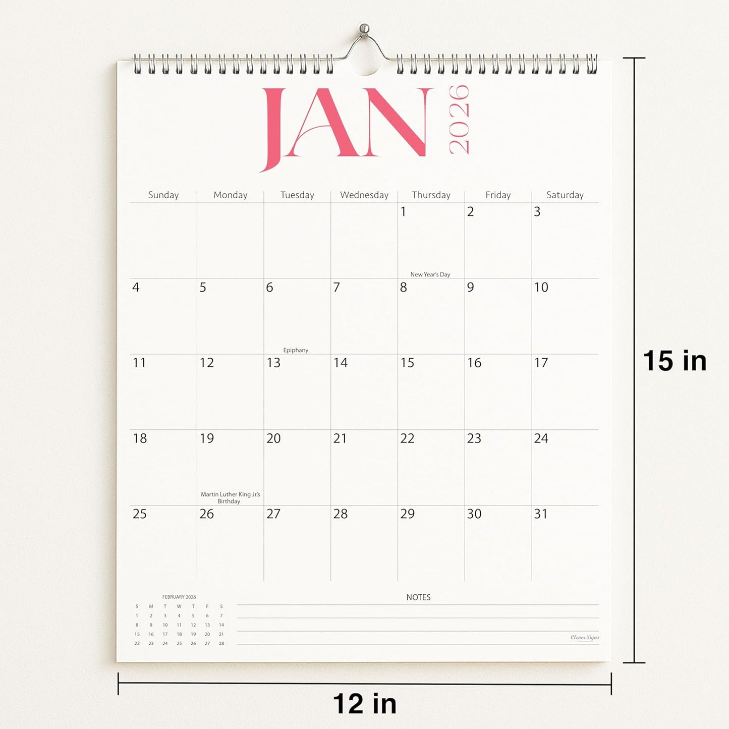 2026-2027 Wall Calendar by Elegance | Large 15" x 12" | Thick Paper, Spiral Binding for Easy Planning