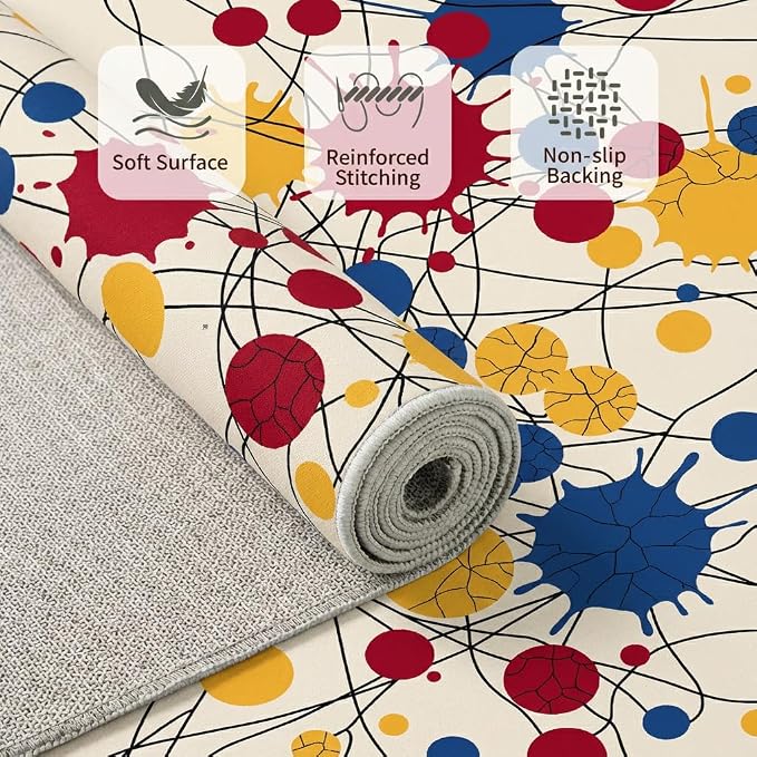 5x7 Modern Abstract Design Area Rugs for Living Room, Colorful Paint Splatter Washable, Non-Slip Soft Short Pile Carpet for Kids Room, Bedroom & Playroom