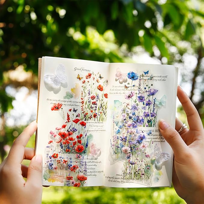 Obujopal 160 Pcs Wildflower Stickers, Waterproof Botanical Stickers for Scrapbooking Junk Journal Notebook Planner Card Making Collage Envelope Phone Case Craft Projects